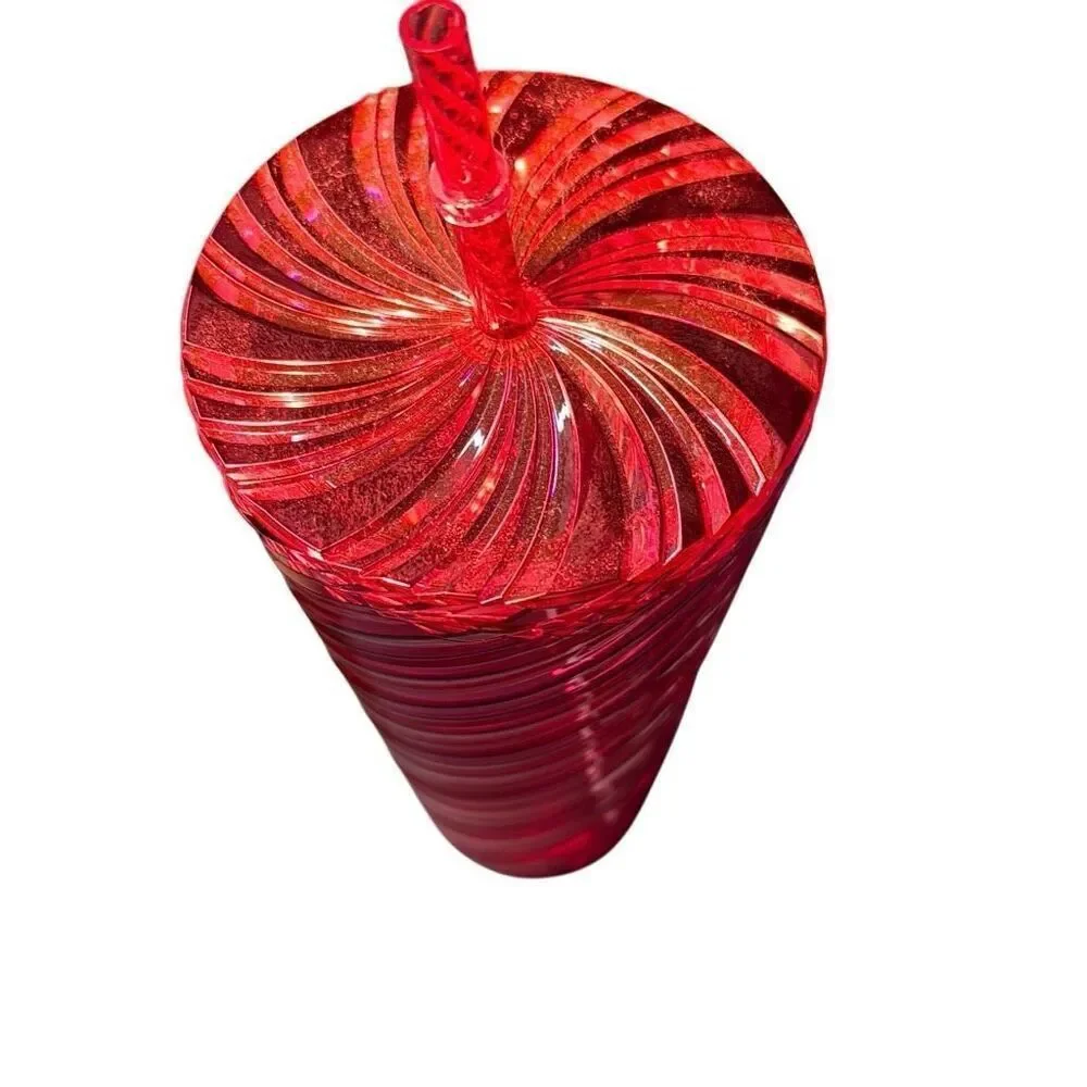 Starbucks  Red Christmas 2024 Swirls Stripes Venti Cold Cup Tumbler with Lid